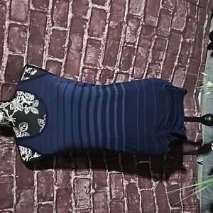 Athleta Blue Striped Racerback Athletic Tank with Hemline Rouching Size M